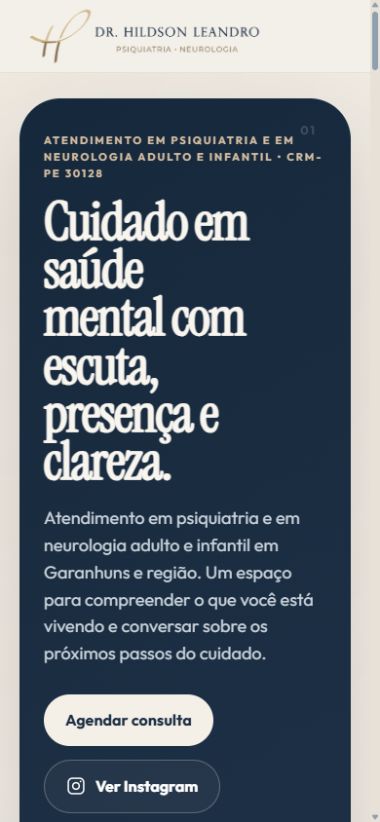 Versão mobile real do website do Dr. Hildson